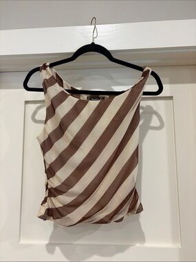 Striped Brown & Cream Sleeveless Women's Top